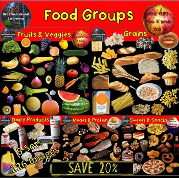 Preview of Food Groups Clip Art Bundle Photo & Artistic Digital Stickers 226 Images
