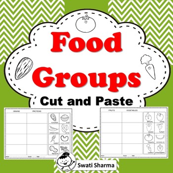 Preview of 14 Food Groups Cut and Paste Worksheets, Nutrition Activity