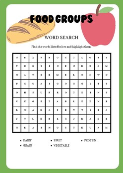 Preview of Food Groups Word Search