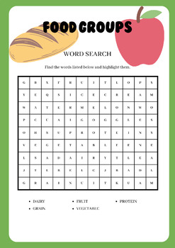 Preview of Food Groups Word Searches