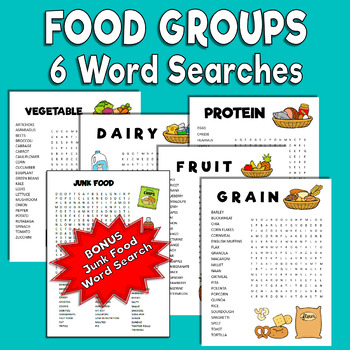 Food Groups and Junk Food Word Searches by The Playful Otter | TPT