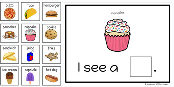 Preview of Food- I see a ___ - Fill in the Blank Task Cards- Google Slide Activities