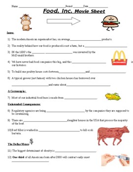 Preview of Food Inc. Movie Sheet