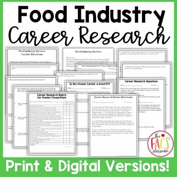 Preview of Food Industry Career Research | Family and Consumer Sciences | FCS