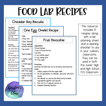Preview of Food Lab Recipes | Family and Consumer Sciences | FCS
