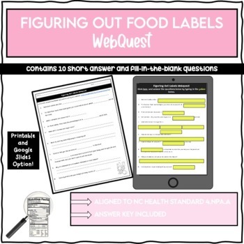 Preview of Food Labels Webquest 4.NPA.1