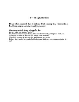Preview of Food Log w/assignment- Distance Learning PE-Wellness