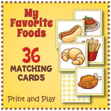 My Favorite Foods Memory Matching Card Game