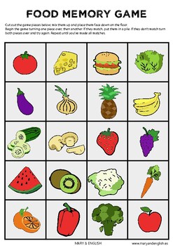 Food Memory Game By Mary And English Teachers Pay Teachers