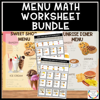 Preview of Food Menu Math Money Worksheets Life Skills Printable NO PREP Bundle