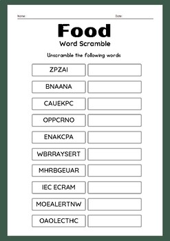 Food NO PREP WORD SCRAMBLE WORKSHEET by It is All Relative to School