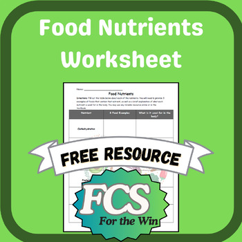 Preview of Food Nutrients Worksheet
