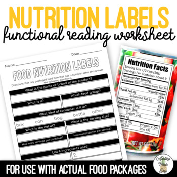 Preview of Reading Nutrition Labels Worksheet