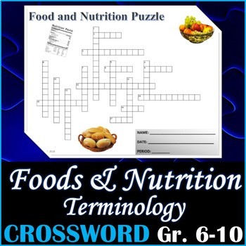Preview of Food & Nutrition Terminology Crossword Puzzle Activity Worksheet