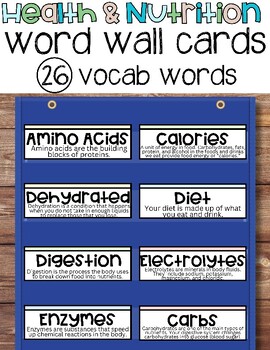 Preview of Food & Nutrition Vocabulary Word Wall, 26 Vocabulary Words