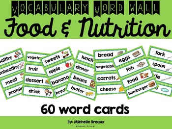 Preview of Food & Nutrition Vocabulary Word Wall (60 words) Autism, SPED, Life Skills