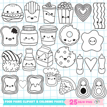Food Pairs Valentine’s Day Clipart | Perfect Match Fast Food Coloring Pages