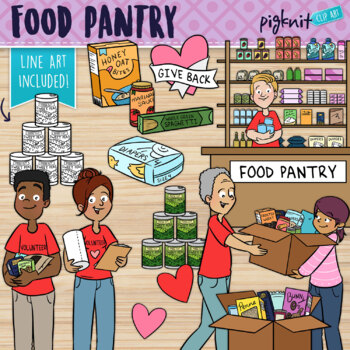 Preview of Food Pantry Clipart With Community Volunteers and Donations