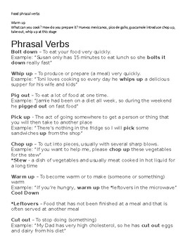 Preview of Food Phrasal Verbs ESL