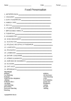 food preservation vocabulary word scramble for food science tpt