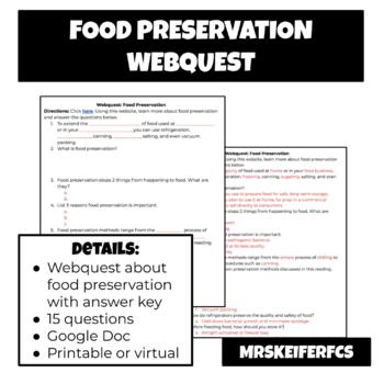 Preview of Food Preservation Webquest | Culinary | Nutrition | FCS