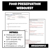 Food Preservation Webquest | Culinary | Nutrition | FCS