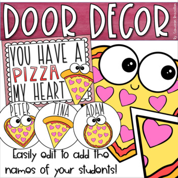 Preview of Food Pun Pizza Door Decorations Bulletin Board Display Valentine's Day EDITABLE