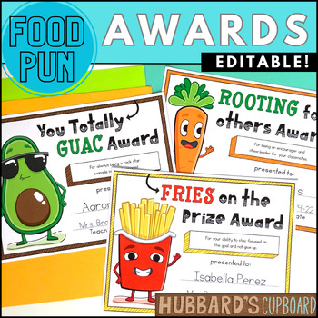 Preview of Editable End of Year Award Certificates - Student Classroom Awards - Food Puns