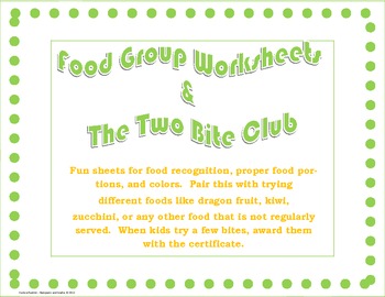 Preview of Food Pyramid Worksheets and Two Bite Club