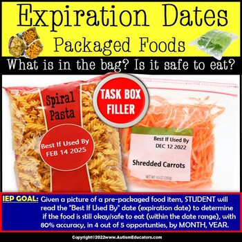 Preview of Food Safety READING EXPIRATION DATE for Life Skills and Health Task Box Filler