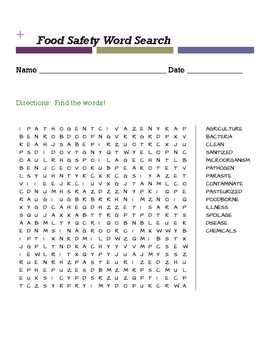 Food Safety Word Search Puzzle For Kids - 7 Words