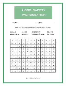 Food Safety Word Search Puzzle For Kids - 7 Words