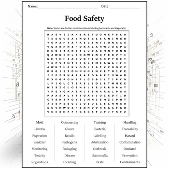 Food Safety Word Search Puzzle For Kids - 7 Words