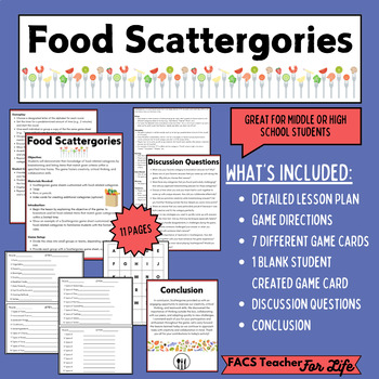 Preview of Food Scattegories; FACS, Cooking, End of the Year, MS,HS, NO PREP, SEL
