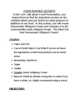 Preview of Food Science Activity! What's in Your Whipped Cream?