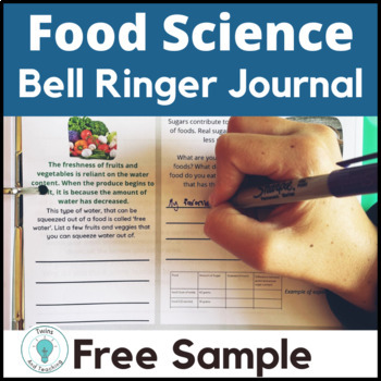Preview of Food Science PDF Food Science Bell Ringer Journal Free Worksheets Food Science