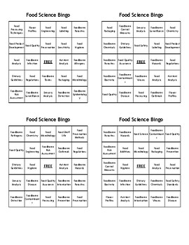 Preview of Food Science Review Bingo - (100) Different Cards - Print, Cut, and Play!