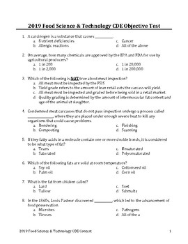 Preview of Food Science & Technology CDE: 50 Question Objective Test