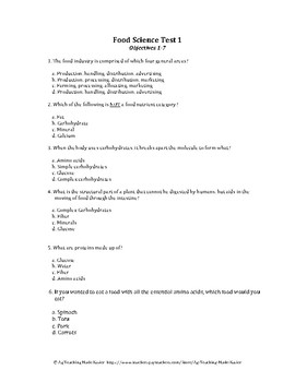 Preview of Food Science & Technology CDE: CIMC Objective Test 1