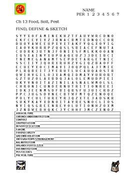 Preview of Food, Soil, Agriculture Find Define and Sketch