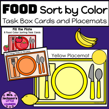 Preview of Food Sort by Color Task Box Cards and Placemats