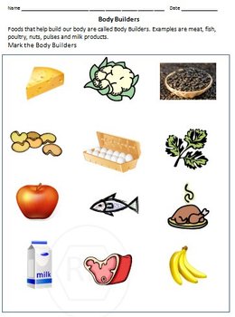 Food Sources - Grouping Food & the Food Pyramids worksheet for Grade 1