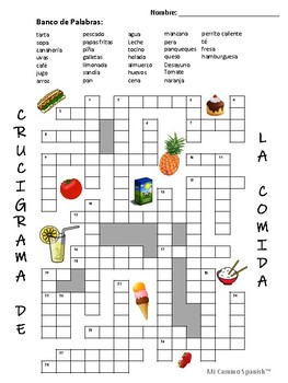 Preview of Food Spanish Vocabulary Crossword Puzzle! (Easy or difficult versions included!)