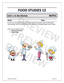 Preview of Food Studies 12 UNIT 1: In the Kitchen NOTES