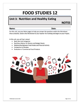 Preview of Food Studies 12 Unit 3: Nutrition and Healthy Eating NOTES (digital)