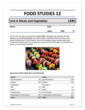 Preview of Food Studies 12: Unit 4: Influences and Etiquette COOKING LABS (digital)