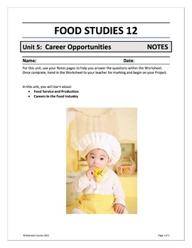 Preview of Food Studies 12 Unit 5: Career Opportunities NOTES (digital)