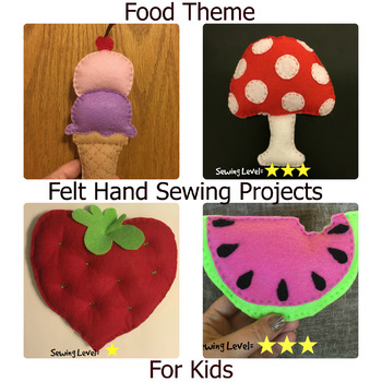 Preview of 4 Food Theme Felt Hand Sewing Patterns Bundle
