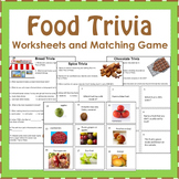 Food Trivia Worksheets and Matching Card Game