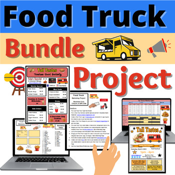 Preview of Food Truck Bundle Project Activities Marketing Flyer Spreadsheet Menu